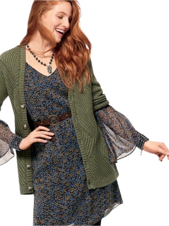 CAbi Dresses & Skirts - CAbi Poise Dress S #3648 Black Ditsy Floral Bell Sleeve V-Neck Chiffon Lined